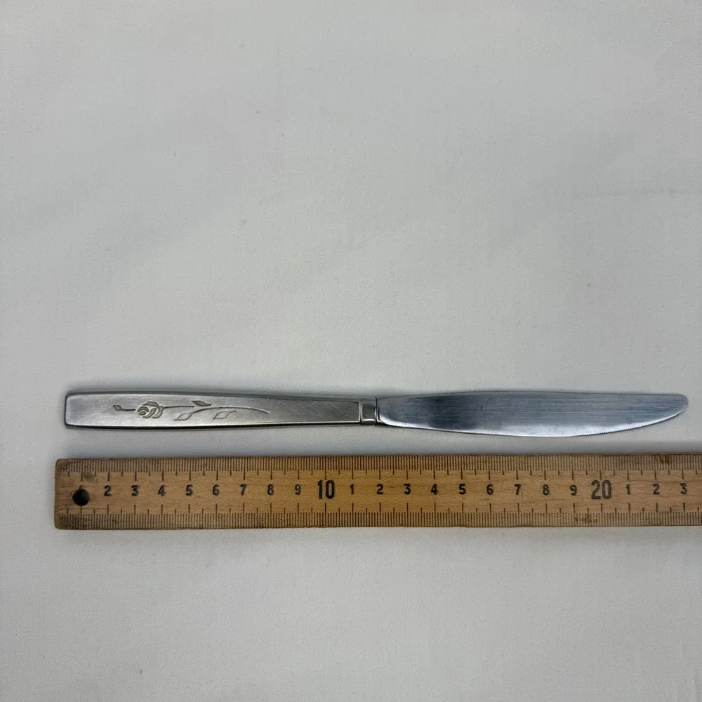 Vintage Stainless Steel Rose Floral Dinner Knives Set of 3 Silverware Flatware